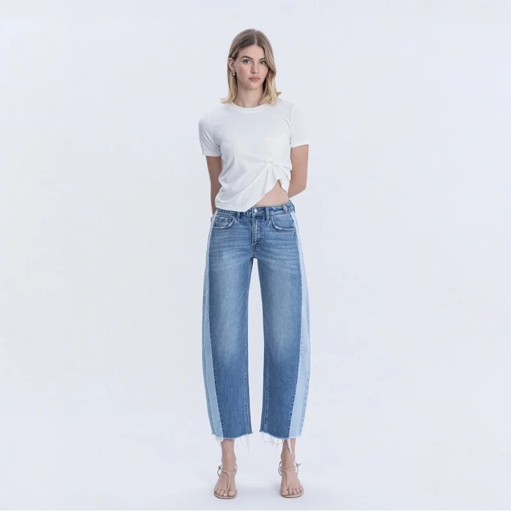 Flying Monkey High Rise Two Tone Barrel Leg Jeans - Picture 4 of 9